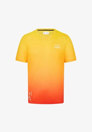 T-shirt z krótkim rękawem w gradientzie żółtego do pomarańczowego, z okrągłym dekoltem, subtelnym logo i gładką fakturą.