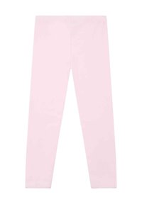 Leggings rosa realizzati in cotone elasticizzato, caratterizzati da una vestibilità aderente e una superficie liscia, con un elastico in vita e senza motivi visibili.