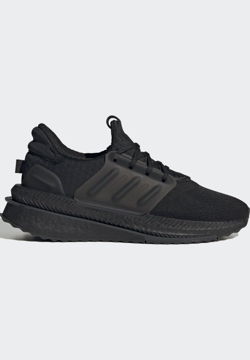 Schwarze Sportschuhe mit einem strukturierten Obermaterial aus Stoff, geformter Zwischensohle und Gummilaufsohle. Verfügt über einen gepolsterten Kragen und verstärkten Ferse.