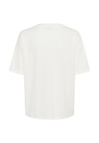 White short-sleeve top with a textured surface and a loose fit. Crew neckline, straight hem, and no visible fastenings.