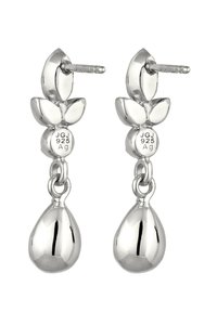 Sølvøreringe med bladdesign i dråbeform. Fremstillet af 925 sterlingsølv, poleret finish og sikre låse.