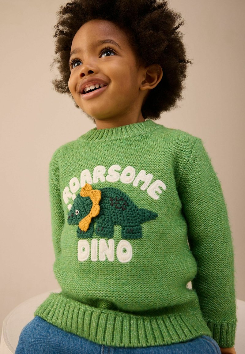 Pull Garçon Matalan 2-3 Ans Vert Avec Motif Dinosaure - Sweat-shirt Manches Longues En Coton, état Correct