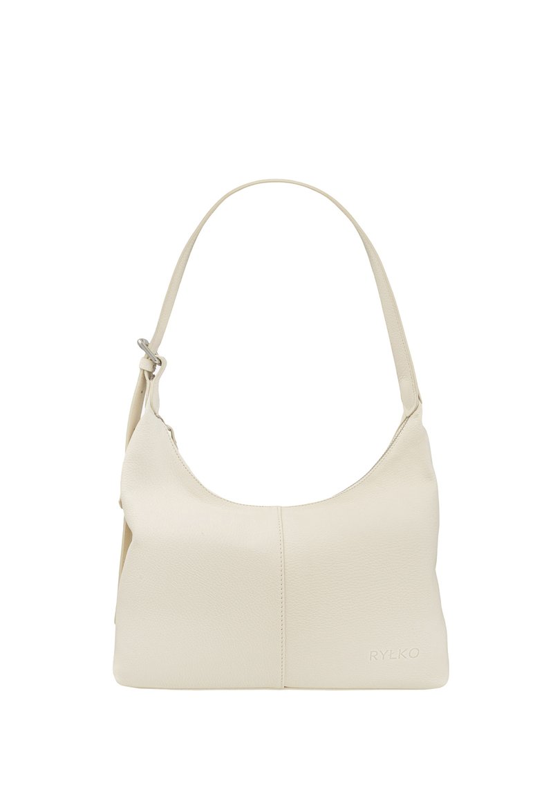 Valge nahast õlakott kumerate ülaosa ja lameda põhjaga. Omaduseks on peened õmblustööd ning logo alumises paremas nurgas.