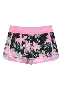 Zwarte bloemen zwemshorts met roze accenten, met een bloemmotief in groene en roze tinten, een elastische tailleband en logo detail.