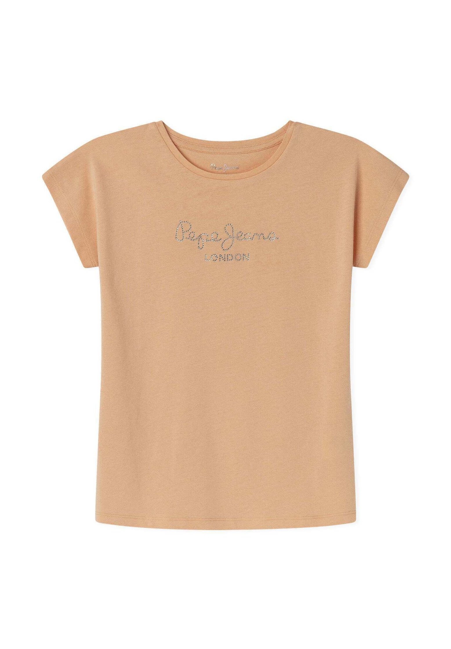 T-shirt Fille Pepe Jeans Nouria - Col Rond Manches Longues - Logo Strass - Coton BCI - Coupe Moderne