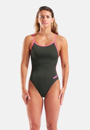 LACE BACK SOLID - Badedragt - dark sage-shocking pink