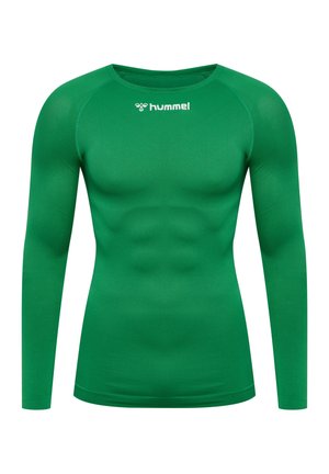 Sportshirt met lange mouwen in een levendige groene kleur, gemaakt van een gladde, rekbare stof, met een ronde halslijn en subtiele spierdetaillering.