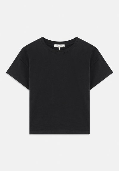 Svart kortärmad t-shirt i bomull med rund halsringning, korta ärmar och en enkel design utan mönster eller dekorationer.