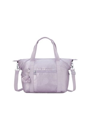 Ljuslila tote-väska med framficka med dragkedja, dubbla handtag, justerbar axelrem och mjuk nyckelring.