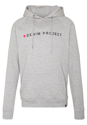 Halli hallidega grey puuvillane kapuuts, millel on kõrvalõng ja eesmine tasku, kus on musta värvi "DENIM PROJECT" tekst koos punase punktiga aktsendiga. Tavaline lõige.