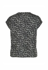 Short-sleeve top in lightweight fabric, featuring a leopard print pattern in black and grey on a light background.