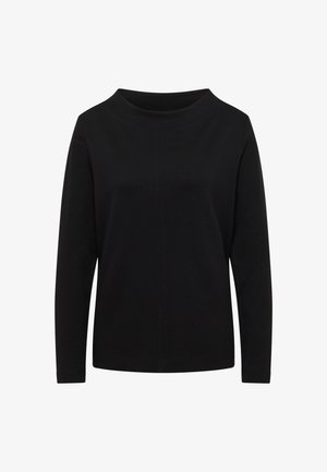 Zwarte lange mouwen top met een ronde halslijn. Gemaakt van een gladde stof, met minimale naden en een ontspannen pasvorm. Eenvoudig en veelzijdig ontwerp.