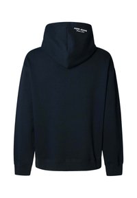 Sweat à capuche noir vu de dos, petit texte blanc « "Pepe Jeans London 1973" » imprimé près du haut de la capuche.