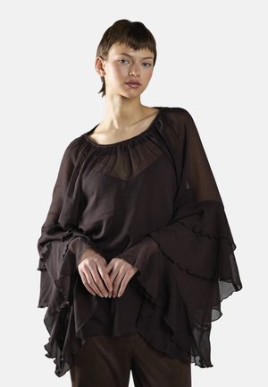 MULTI RUFFLE LONG SLEEVE - Bluse - deep brown
