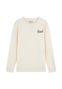 Crème sweatshirt van zachte stof, met lange mouwen en een ronde halslijn. Bevat een klein zwart logo dat op de borst is gedrukt.