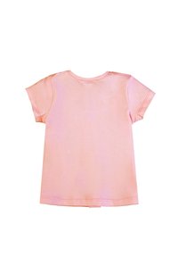 T-shirt a maniche corte in cotone rosa chiaro con colletto rotondo e orlo dritto. Texture liscia e dettagli di cucitura puliti sulle maniche.