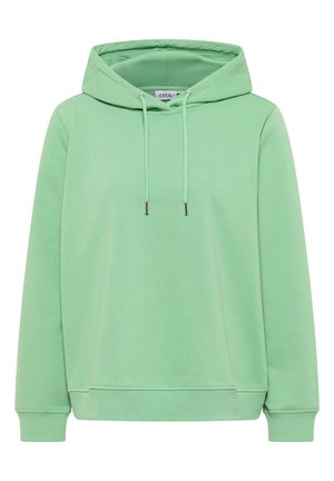 Lichtgroene hoodie van zacht katoenmix stof, met een trekkoordcapuchon, een voorkuurzak en ribgebreide mouwen en zoom voor een relaxte pasvorm.