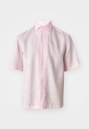 Kortärmad skjorta med knappar i ljusrosa linne, med klassisk krage och rak skärning samt subtil textur.