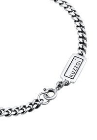 Silver chain bracelet featuring a thick, interlocking link design, with a rectangular tag inscribed "KUZZOI" and a lobster clasp closure.