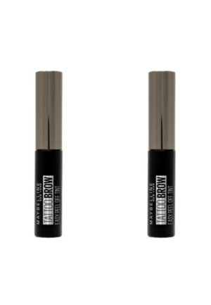 Teinture Maybelline Tattoo Brow Easy Peel Off dans un tube noir avec un capuchon argenté brillant, comportant un texte blanc audacieux et une forme cylindrique.