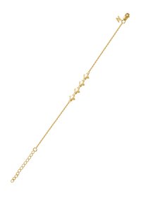 Gold chain bracelet featuring five star-shaped pendants, each with a small round detail, secured with a lobster clasp.