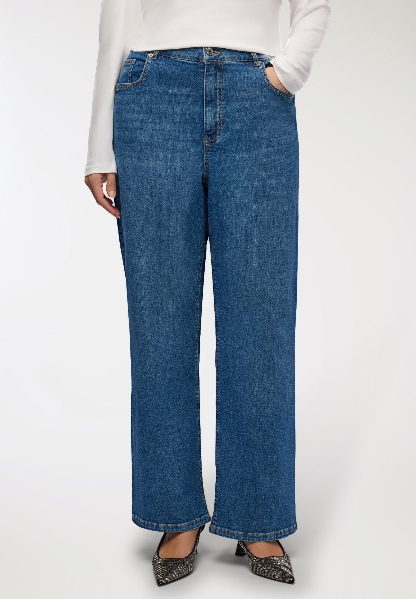 Wide Leg Terranova Denim Wide-leg Jeans With French Pockets Middle