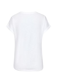 White short-sleeve t-shirt with a simple round neckline and a relaxed fit. Made from a lightweight, slightly textured fabric.