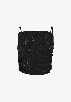 Zwarte mouwloze top met een aansluitend ontwerp, voorzien van geraffineerde stof en glanzende accenten overal voor textuur en visuele aantrekkingskracht.