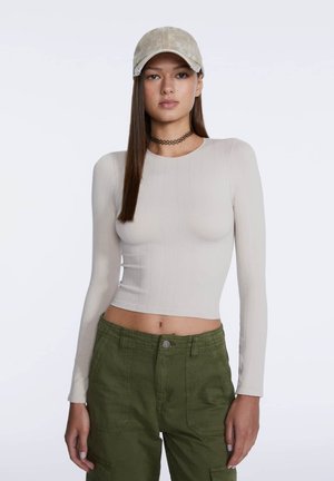 MIT RUNDHALSKRAGEN - Top s dlouhým rukávem - beige