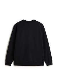 Sort sweatshirt med lange ærmer, rund halsudskæring, lavet af tekstureret bomuldsblanding, med ribbede manchetter og kant. Klassisk, enkelt design.