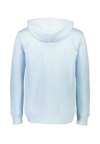 Sudadera azul claro fabricada en tejido suave, con capucha ajustable, mangas largas y un ajuste holgado con puños y dobladillo de canalé.