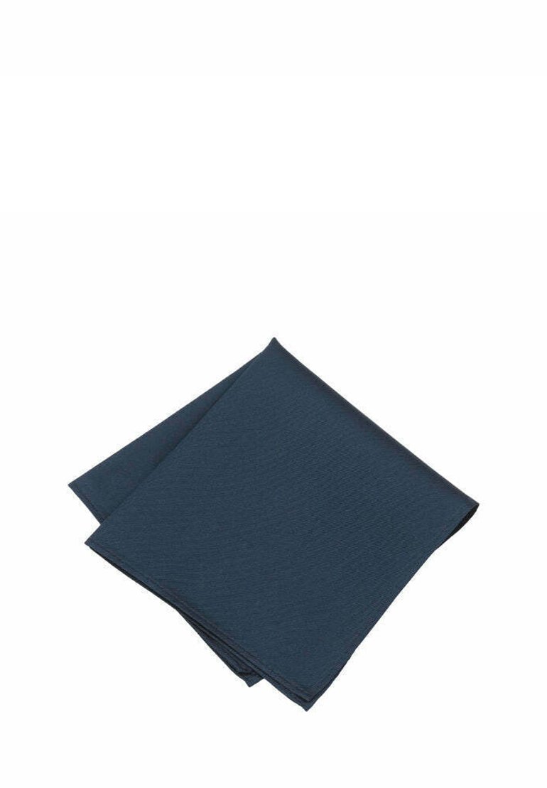 Dark blue textile napkin with a textured surface, folded in a triangular shape. Clean edges and no visible patterns or decorations.
