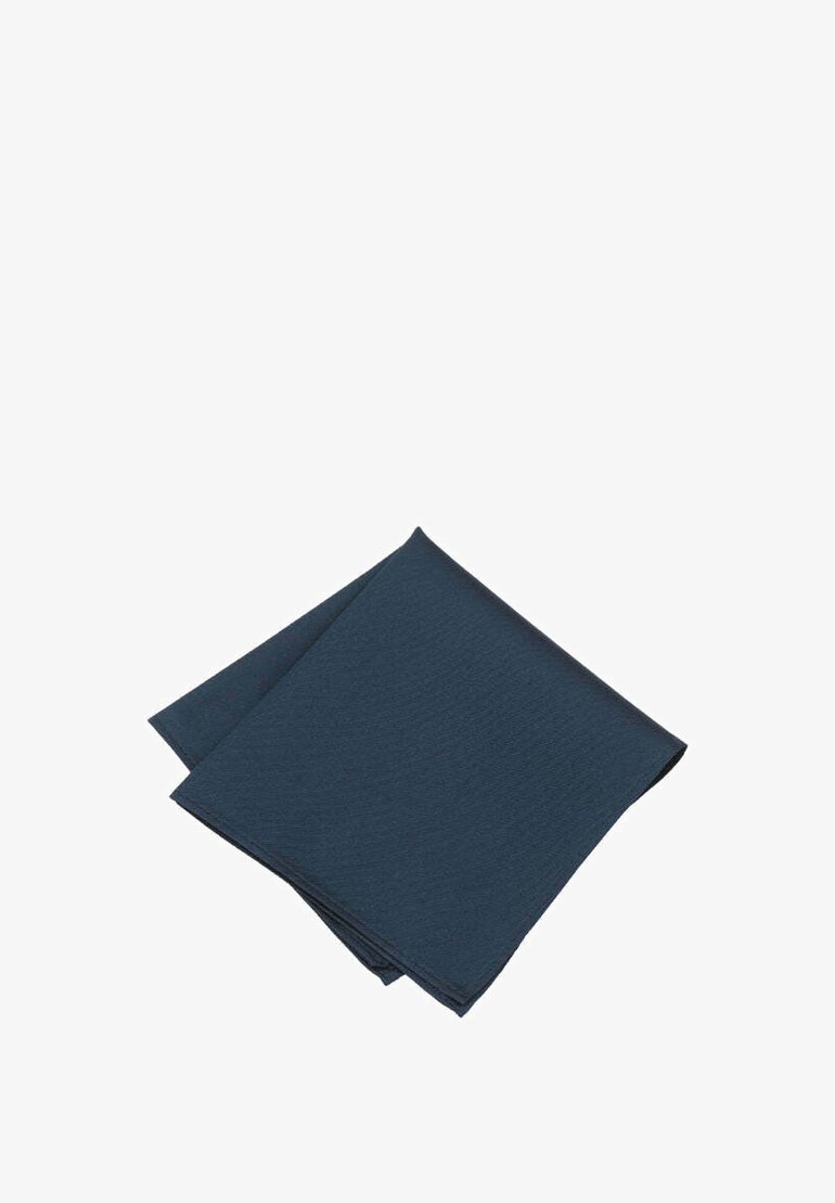 Dark blue textile napkin with a textured surface, folded in a triangular shape. Clean edges and no visible patterns or decorations.