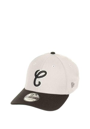 Light gray cap with a black brim. Features an embroidered black "C" on the front. Includes a New Era tag on the brim for sizing details.
