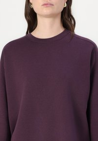 Felpa viola con scollatura rotonda e maniche lunghe. Realizzata in un tessuto morbido e liscio con una vestibilità comoda. Design minimalista, senza motivi visibili.
