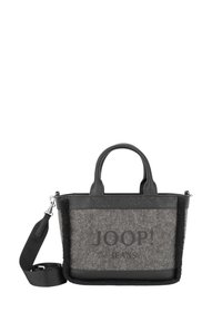 Grå handväska i filt med svarta detaljer och handtag i syntetläder. Utrustad med avtagbar axelrem och tryckt "JOOP! JEANS"-logotyp.
