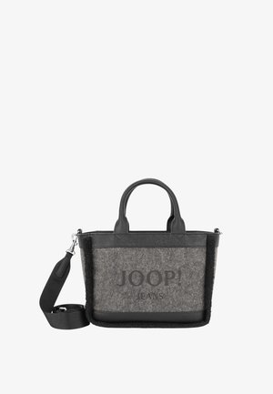 Szara torebka na ramię z akcentami i uchwytami z czarnej skóry syntetycznej. Wyposażona w odczepiany pasek na ramię oraz nadrukowane logo "JOOP! JEANS".