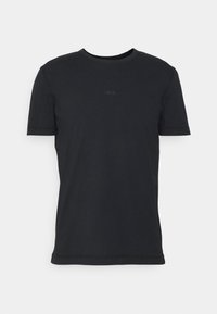 T-shirt noire à manches courtes avec col rond, logo "BOSS" discret centré sur la poitrine, design uni et coupe régulière.