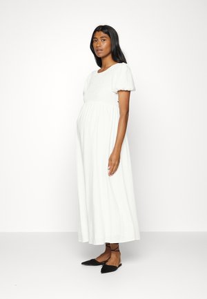LACE UP BACK MIDAXI DRESS WITH SHIRRED BODICE PUFF SLEEVES - Vestido de dia - off white
