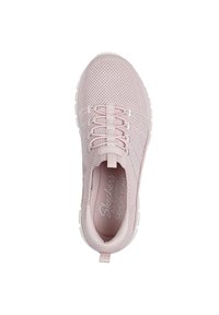 Rosa Netz-Laufschuh mit strukturierter Oberfläche, elastischen Schnürsenkeln, einem Innensohle aus Memory-Schaum und einer weißen Gummisohle. Leichtgewichtiges und atmungsaktives Design.