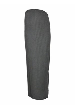 Jupe maxi en tricot côtelé gris foncé avec une taille élastique et une silhouette droite.