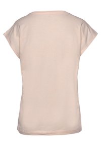 Ljust rosa t-shirt med kort ärm och rund halsringning, med en mjuk bomullstextur. Designen är enkel och slät. Visad bakifrån.