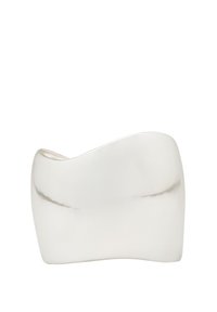 Silver-tone curved container with a smooth, reflective surface and organic shape, featuring soft, flowing edges and no visible hardware.
