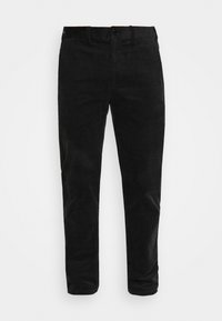 Pantaloni in corduroy neri con taglio dritto, tessuto testurizzato e chiusura a bottone in vita.