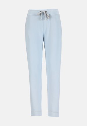 Pantalon bleu clair ajusté avec taille coulissante et poches latérales, présenté sur un fond blanc uni.