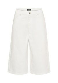Hvide, knælange culottebukser fremstillet af bomuld, med en frontlukkning med knap, to sidelommer og en lige snitdesign.