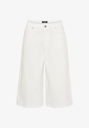 Hvide, knælange culottebukser fremstillet af bomuld, med en frontlukkning med knap, to sidelommer og en lige snitdesign.