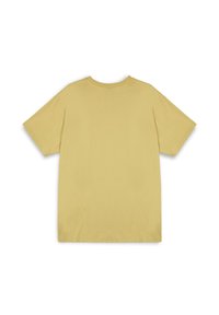 Camiseta corta de algodón amarilla con cuello redondo. Diseño simple, textura suave y un corte holgado y relajado.