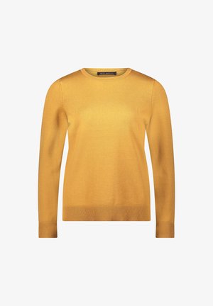Gul pullover sweater med rund hals, lange ærmer, ribbede manchetter og kant. Fremstillet af et glat, let strikket stof.