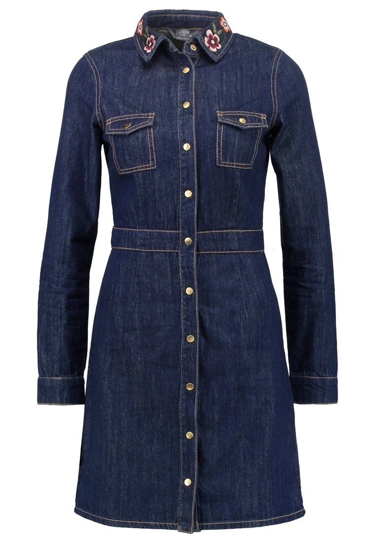 dorothy perkins denim shirt dress Women's Denim Belted Button Through Midi Dress, Mid Wash